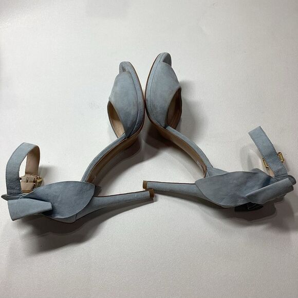 ISLO Isabella Lorusso Back Bow Open Toe Light Blue Suede Heels Size EU 37 - Picture 11 of 16